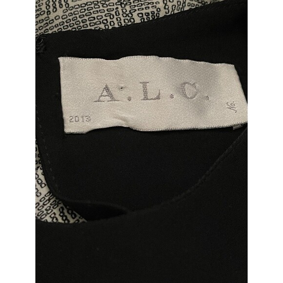 A.L.C. Semi Sheer Silk Blouse M Sleeveless Floral Geo Black White Top NWT B11 - Picture 5 of 5